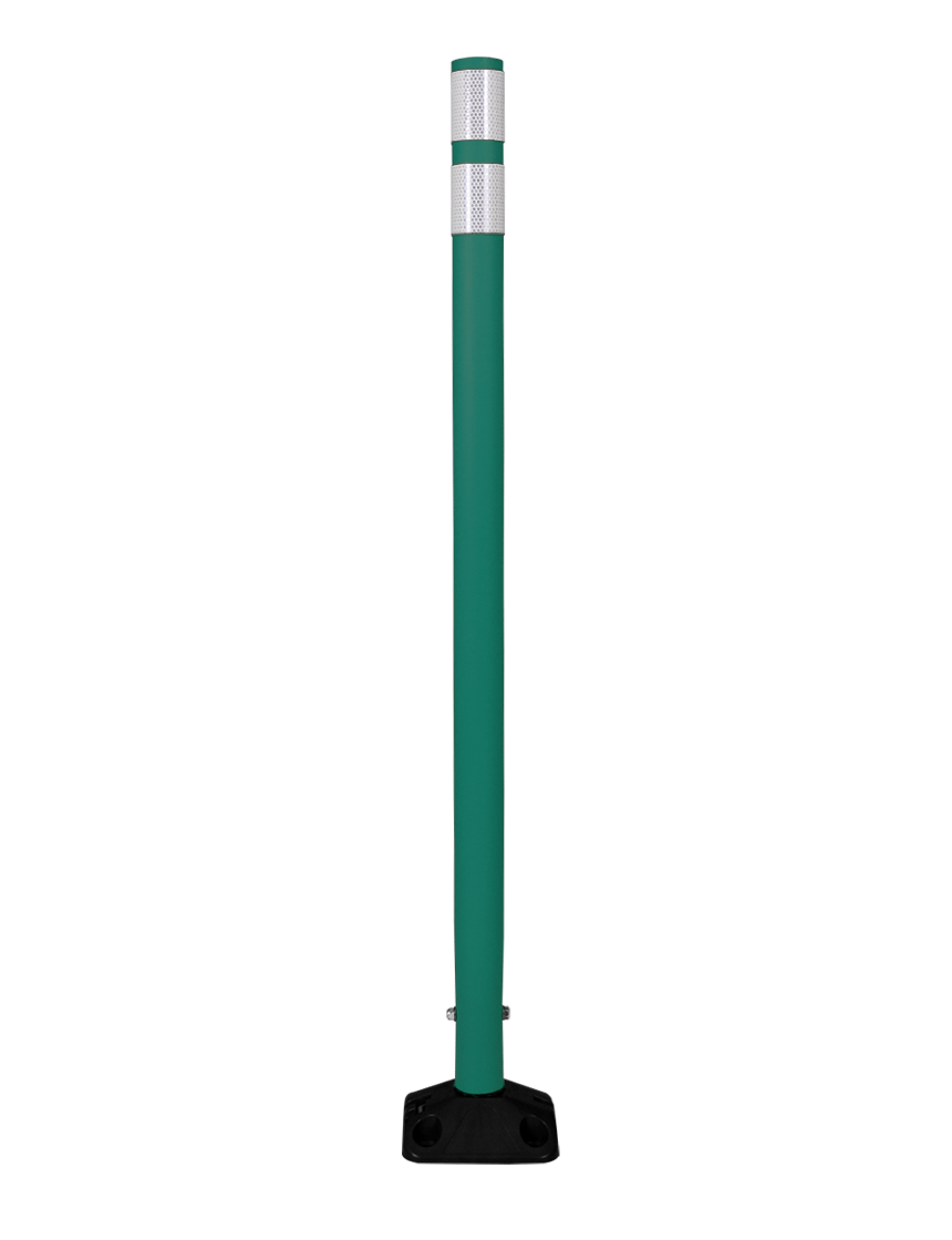 48\" Green Round Delineator w/ Black Base \u0026 2 White Reflective Collars \u0026 Concrete Mounting Hardware