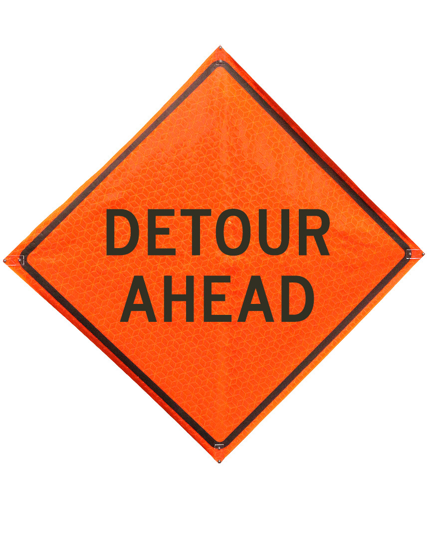 48\", Heavy Duty, Marathon Reflective Roll Up Sign, DETOUR AHEAD