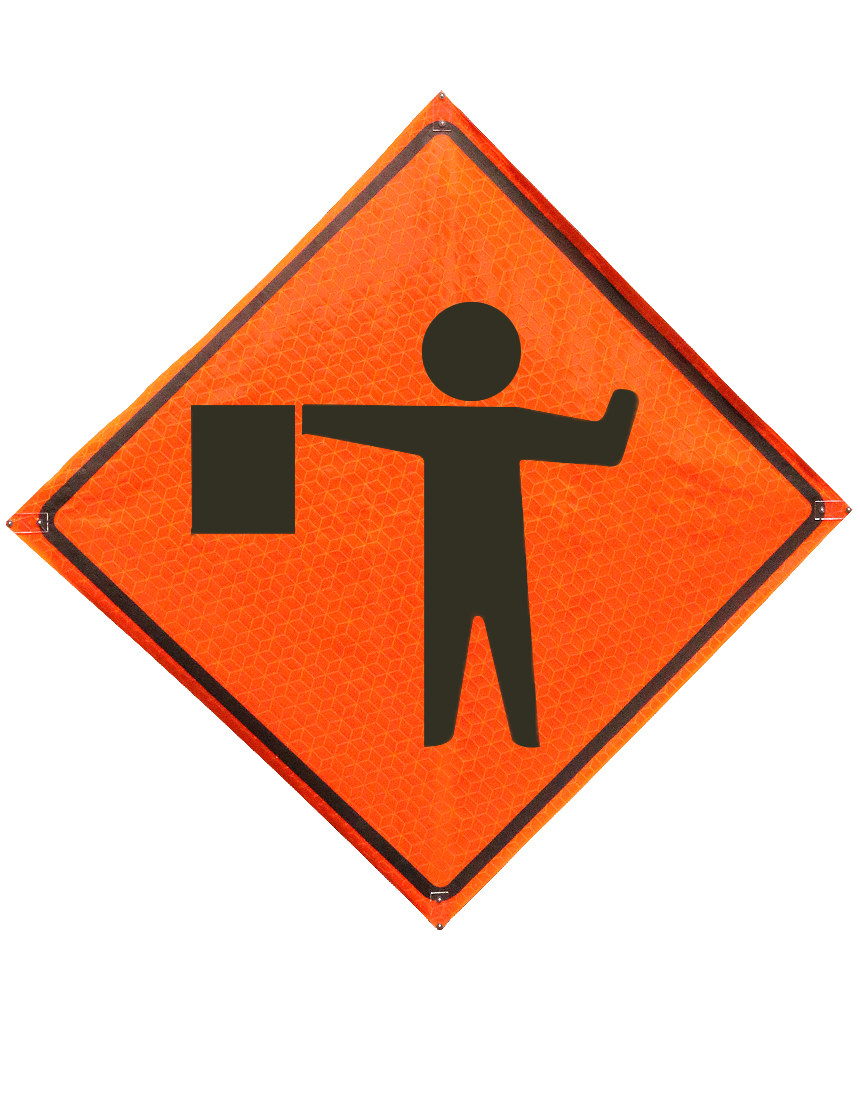 48\", Heavy Duty, Marathon Reflective Roll Up Sign, FLAGGER WITH FLAG SYMBOL