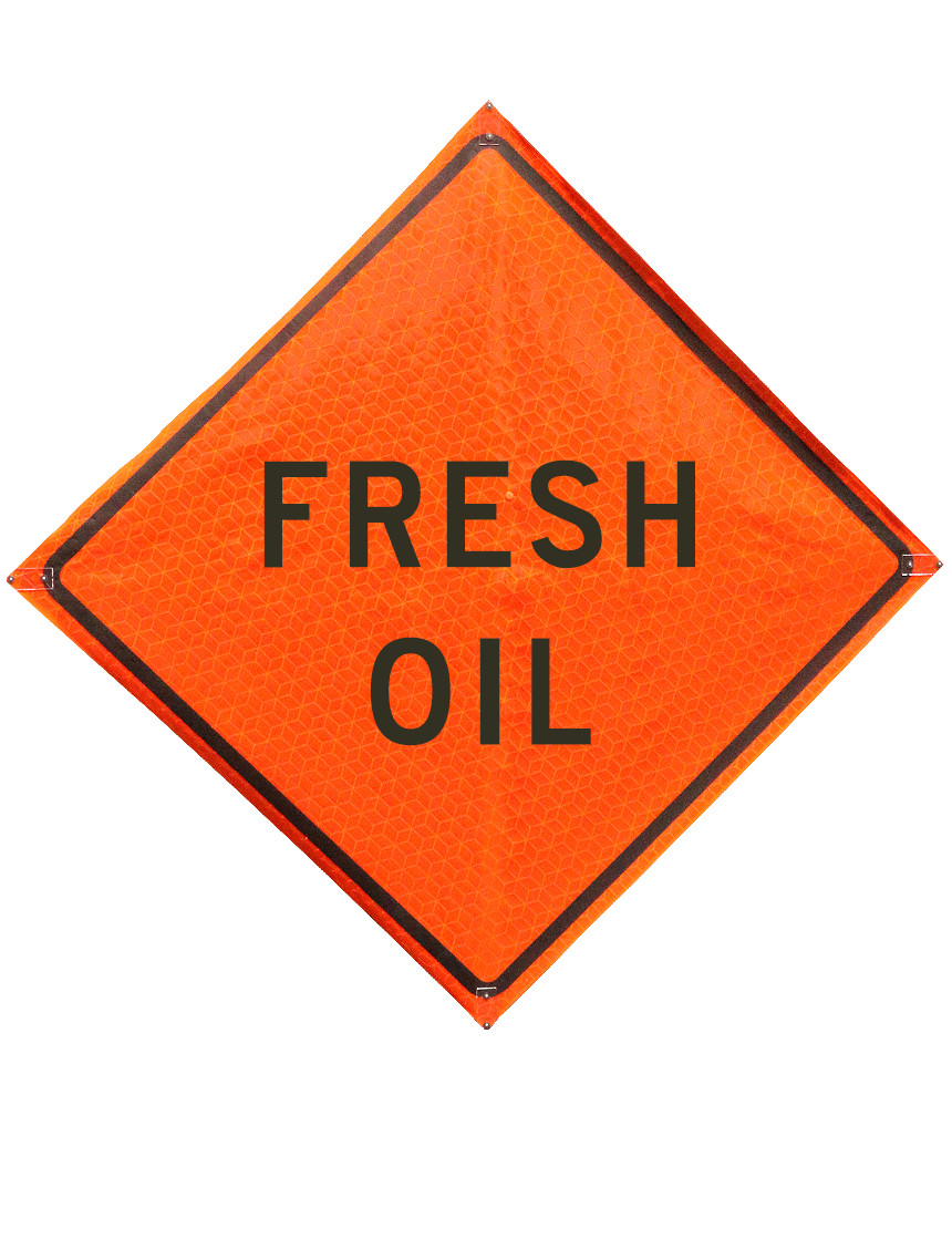48\", Heavy Duty, Marathon Reflective Roll Up Sign, FRESH OIL