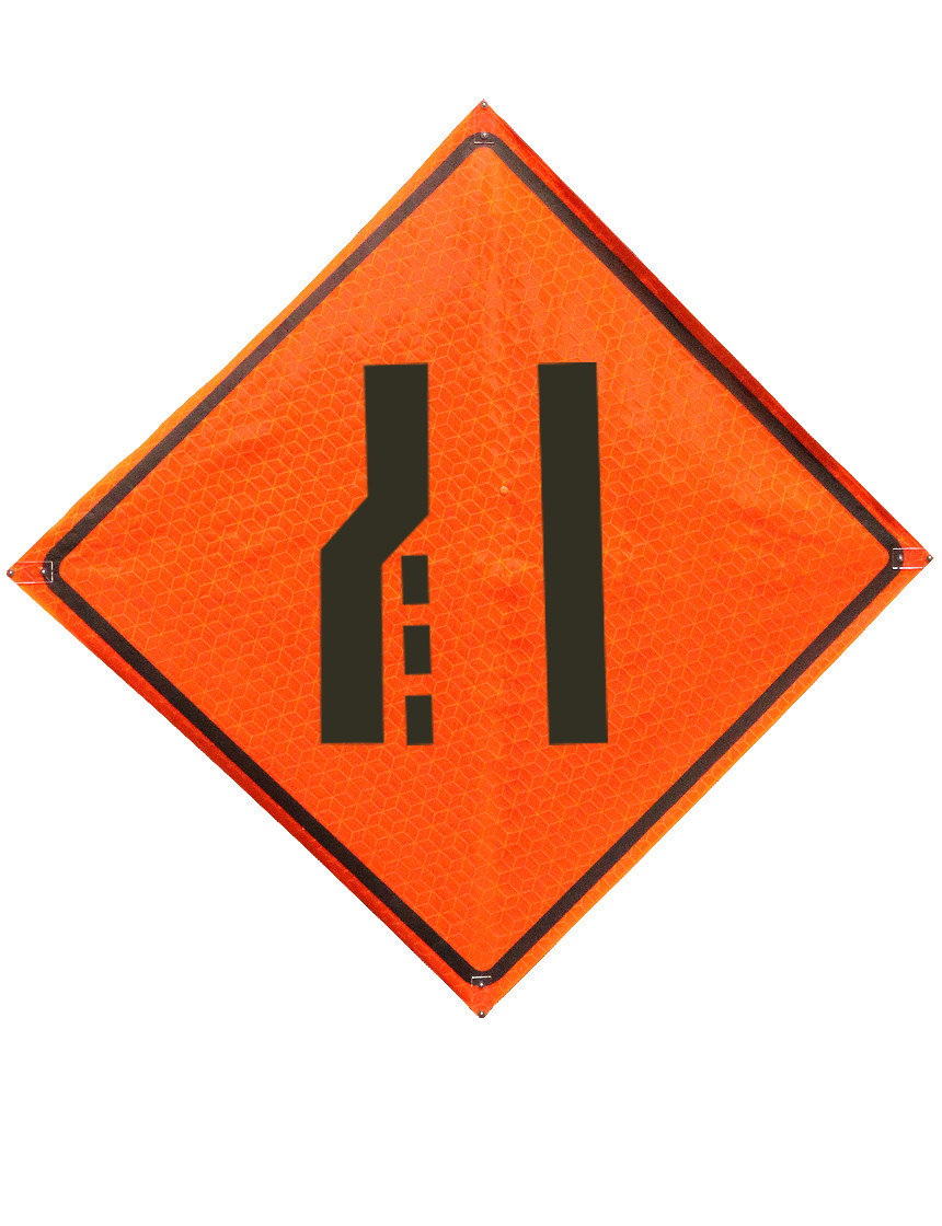 48\", Heavy Duty, Marathon Reflective Roll Up Sign, LEFT LANE ENDING SYMBOLD
