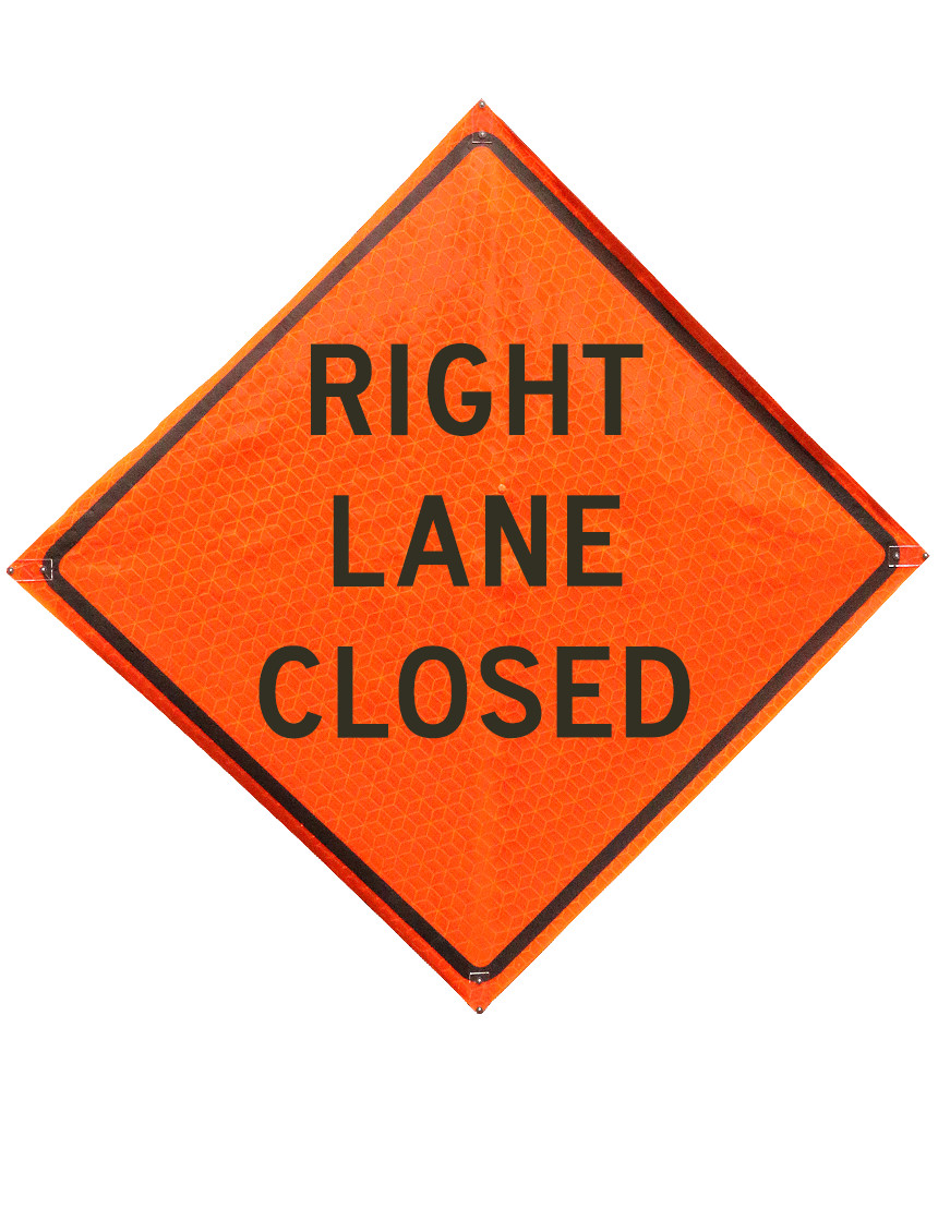 48\", Heavy Duty, Marathon Reflective Roll Up Sign, RIGHT LANE CLOSED
