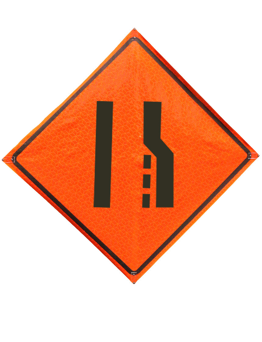 48\", Heavy Duty, Marathon Reflective Roll Up Sign, RIGHT LANE ENDING SYMBOL