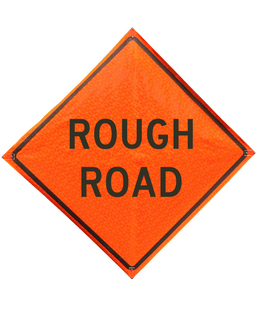 48\", Heavy Duty, Marathon Reflective Roll Up Sign, ROUGH ROAD