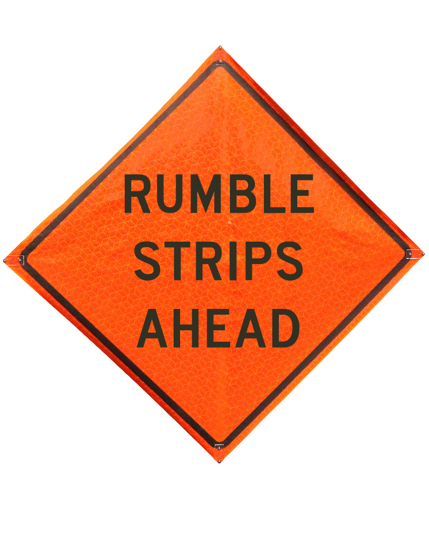 48\", Heavy Duty, Marathon Reflective Roll Up Sign, RUMBLE STRIPS AHEAD