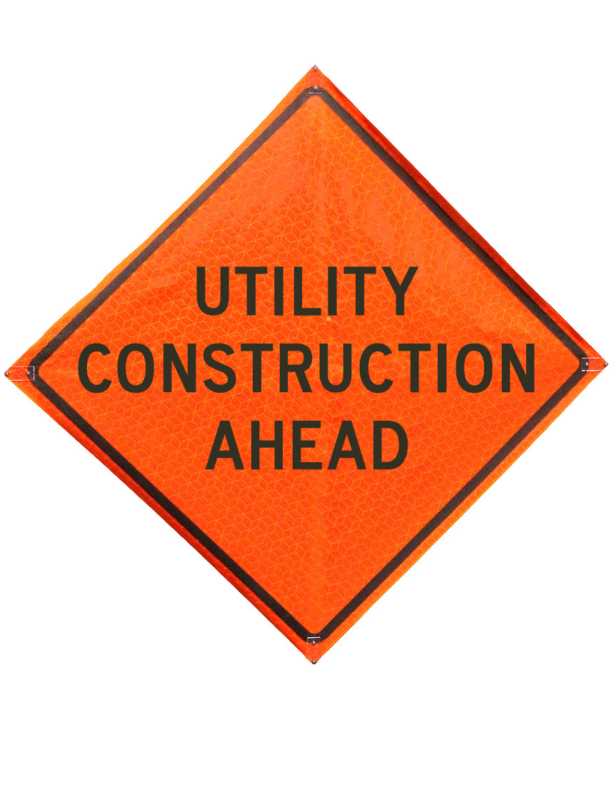 48\", Heavy Duty, Marathon Reflective Roll Up Sign, UTILITY CONSTRUCTION AHEAD