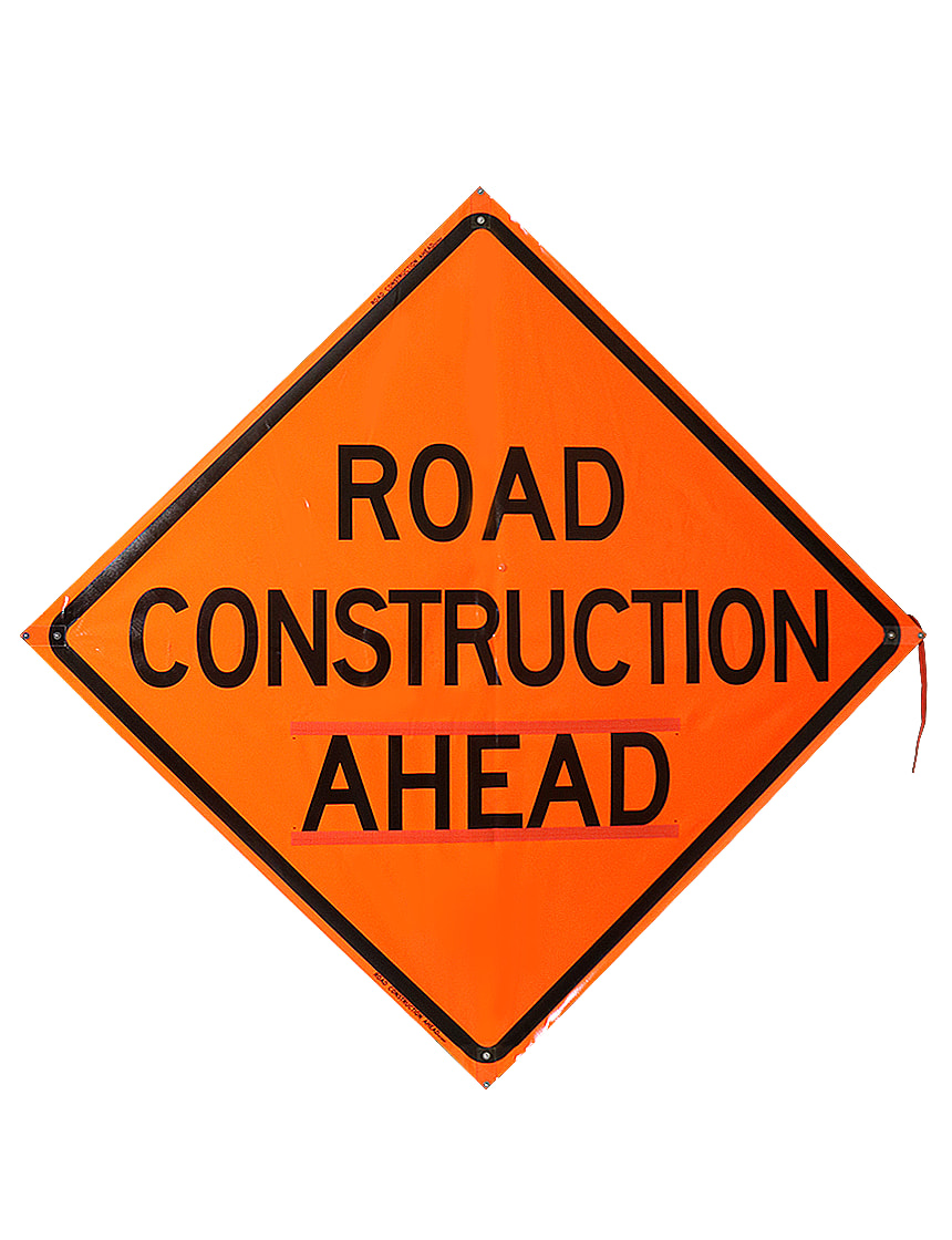48\", Heavy Duty, Non-Reflective Roll Up Sign w/ Velcro for Overlays, ROAD CONSTRUCTION AHEAD