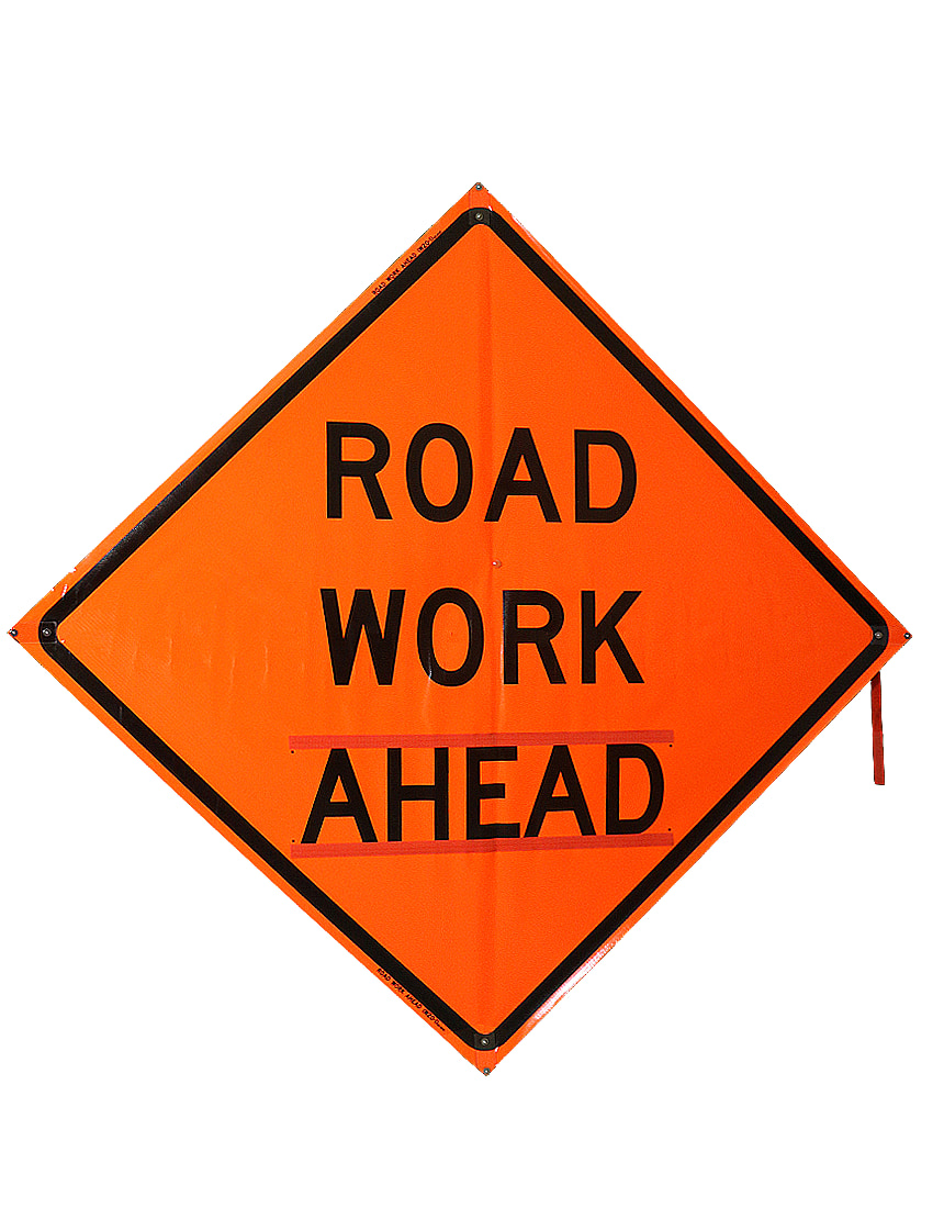 48\", Heavy Duty, Non-Reflective Roll Up Sign w/ Velcro for Overlays, ROAD WORK AHEAD