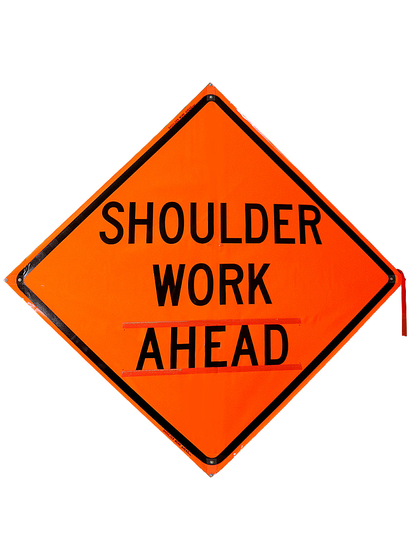 48\", Heavy Duty, Non-Reflective Roll Up Sign w/ Velcro for Overlays, SHOULDER WORK AHEAD