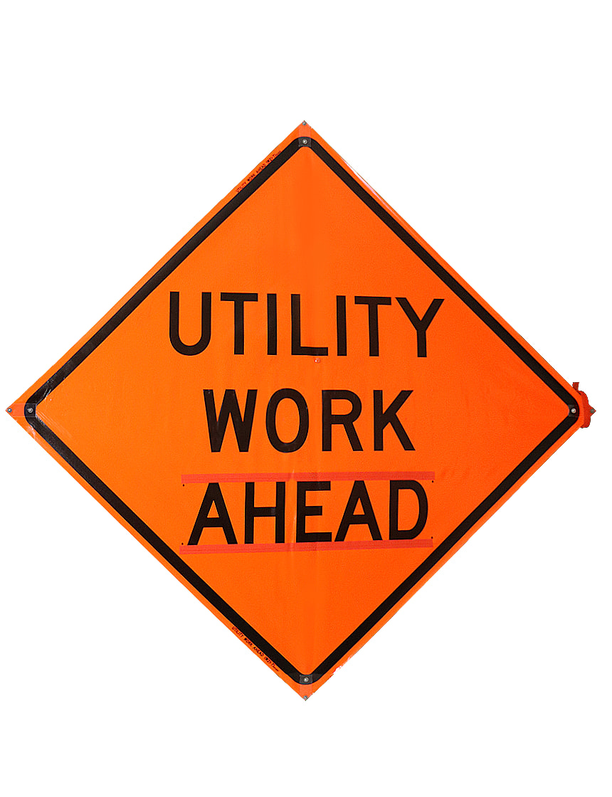 48\", Heavy Duty, Non-Reflective Roll Up Sign w/ Velcro for Overlays, UTILITY WORK AHEAD