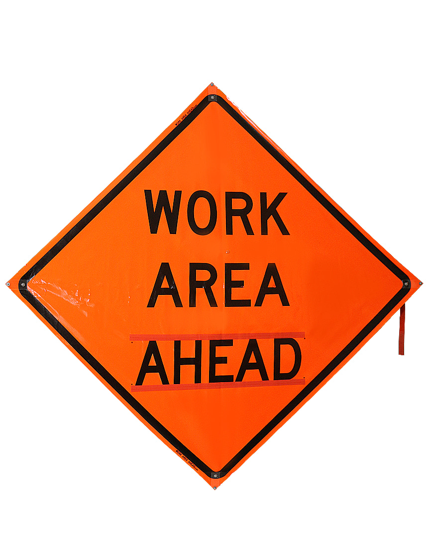 48\", Heavy Duty, Non-Reflective Roll Up Sign w/ Velcro for Overlays, WORK AREA AHEAD
