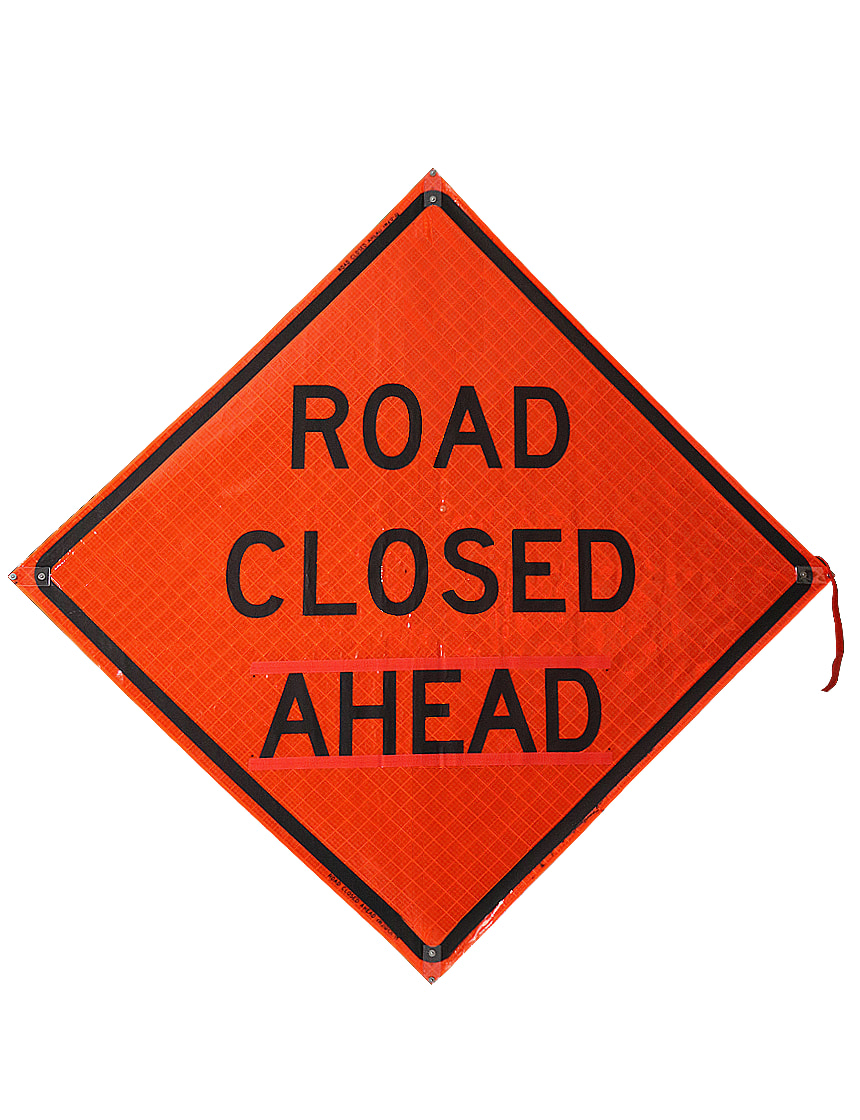 48\", Heavy Duty, Reflective Roll Up Sign w/ Velcro for Overlays, ROAD CLOSED AHEAD