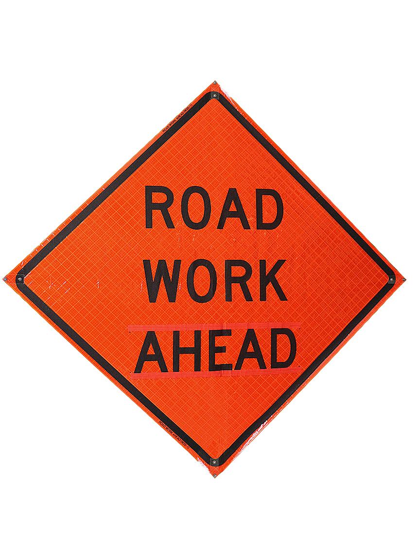 48\", Heavy Duty, Reflective Roll Up Sign w/ Velcro for Overlays, ROAD WORK AHEAD