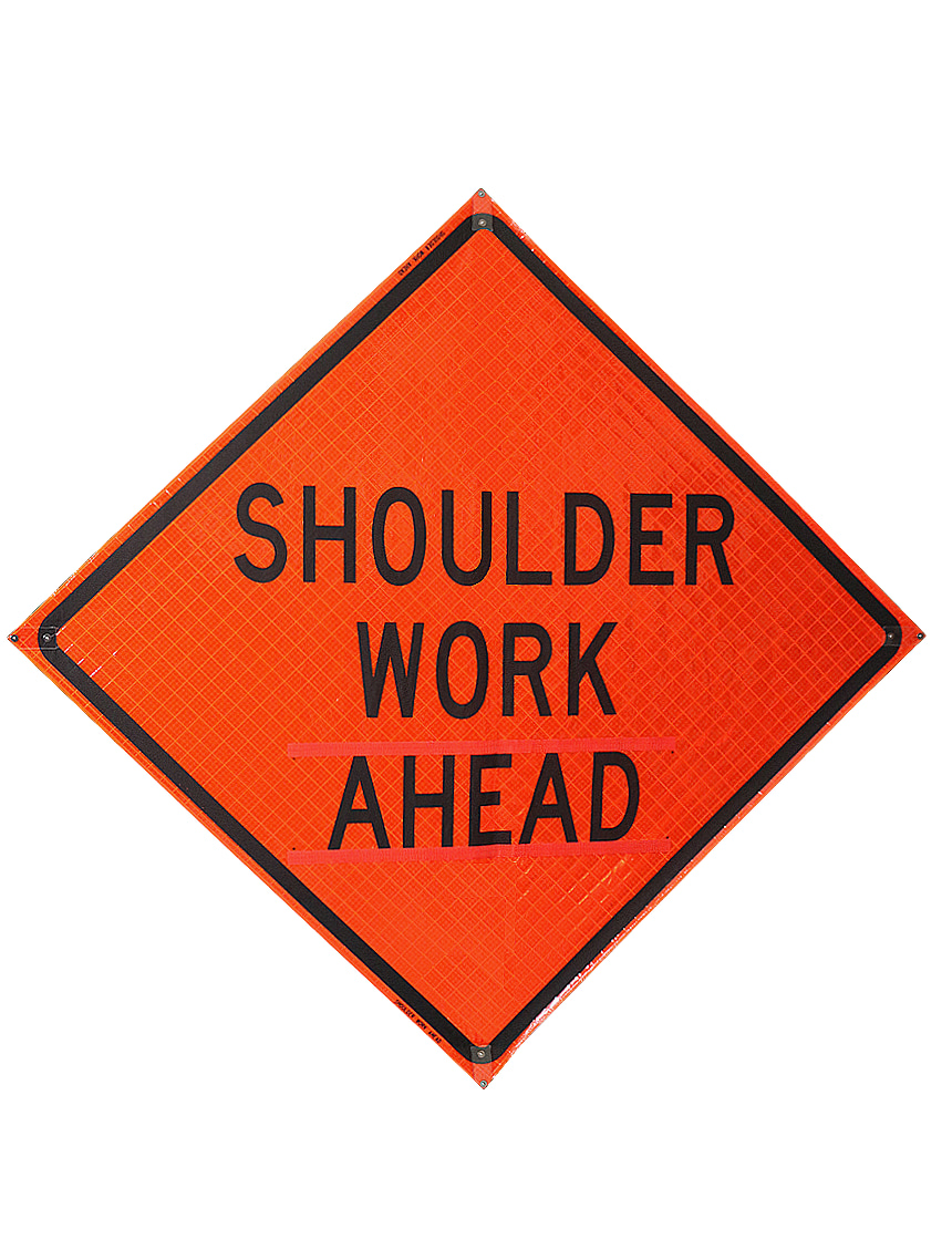 48\", Heavy Duty, Reflective Roll Up Sign w/ Velcro for Overlays, SHOULDER WORK AHEAD