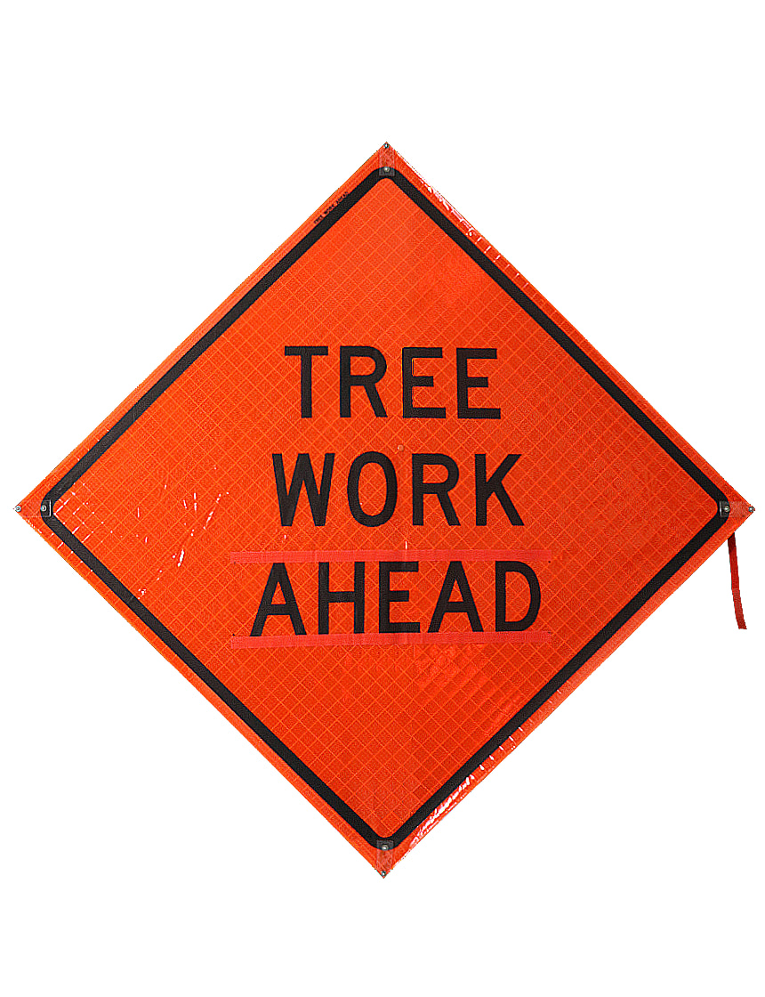 48\", Heavy Duty, Reflective Roll Up Sign w/ Velcro for Overlays, TREE WORK AHEAD