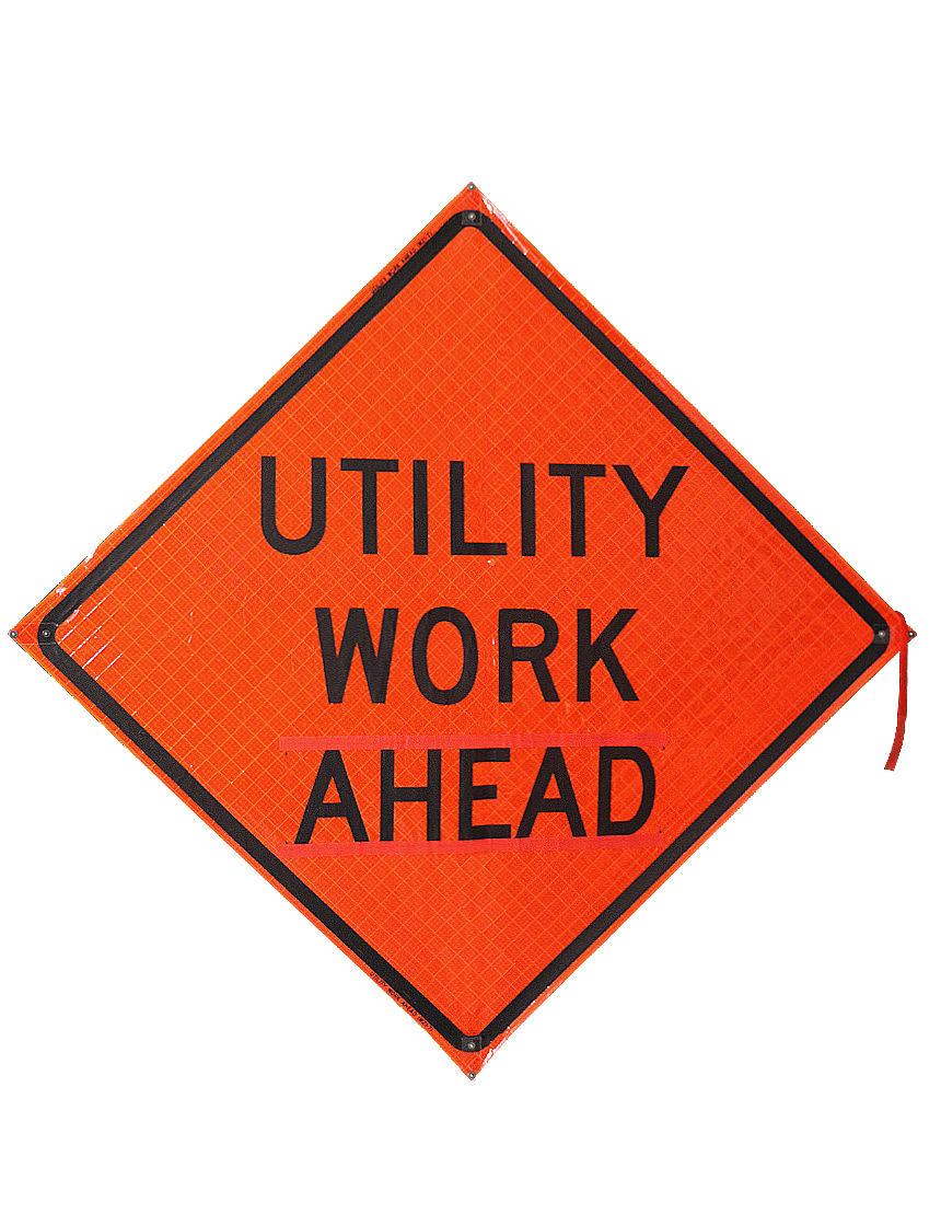 48\", Heavy Duty, Reflective Roll Up Sign w/ Velcro for Overlays, UTILITY WORK AHEAD