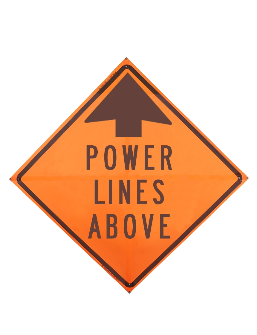 48\", Non-Reflective Mesh Roll Up Sign, POWER LINES ABOVE WITH ARROW