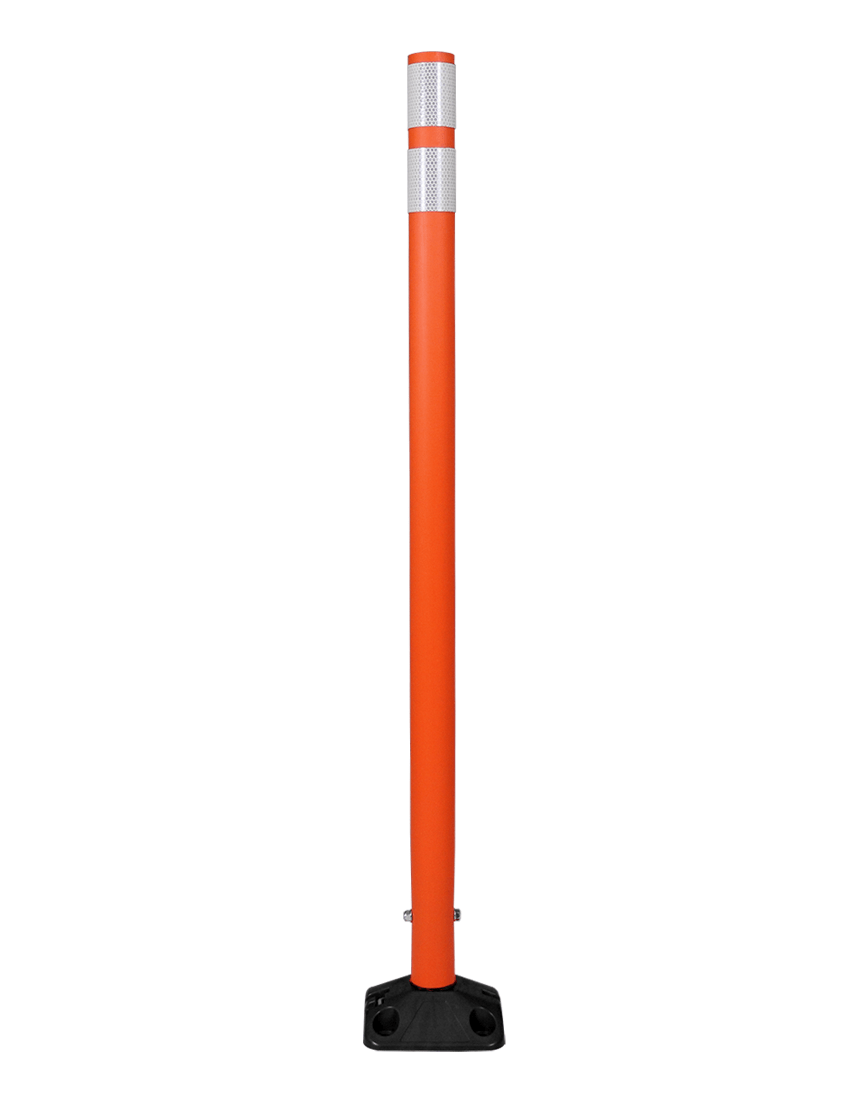 48\" Orange Round Delineator w/ Black Base \u0026 2 White Reflective Collars \u0026 Asphalt Mounting Hardware