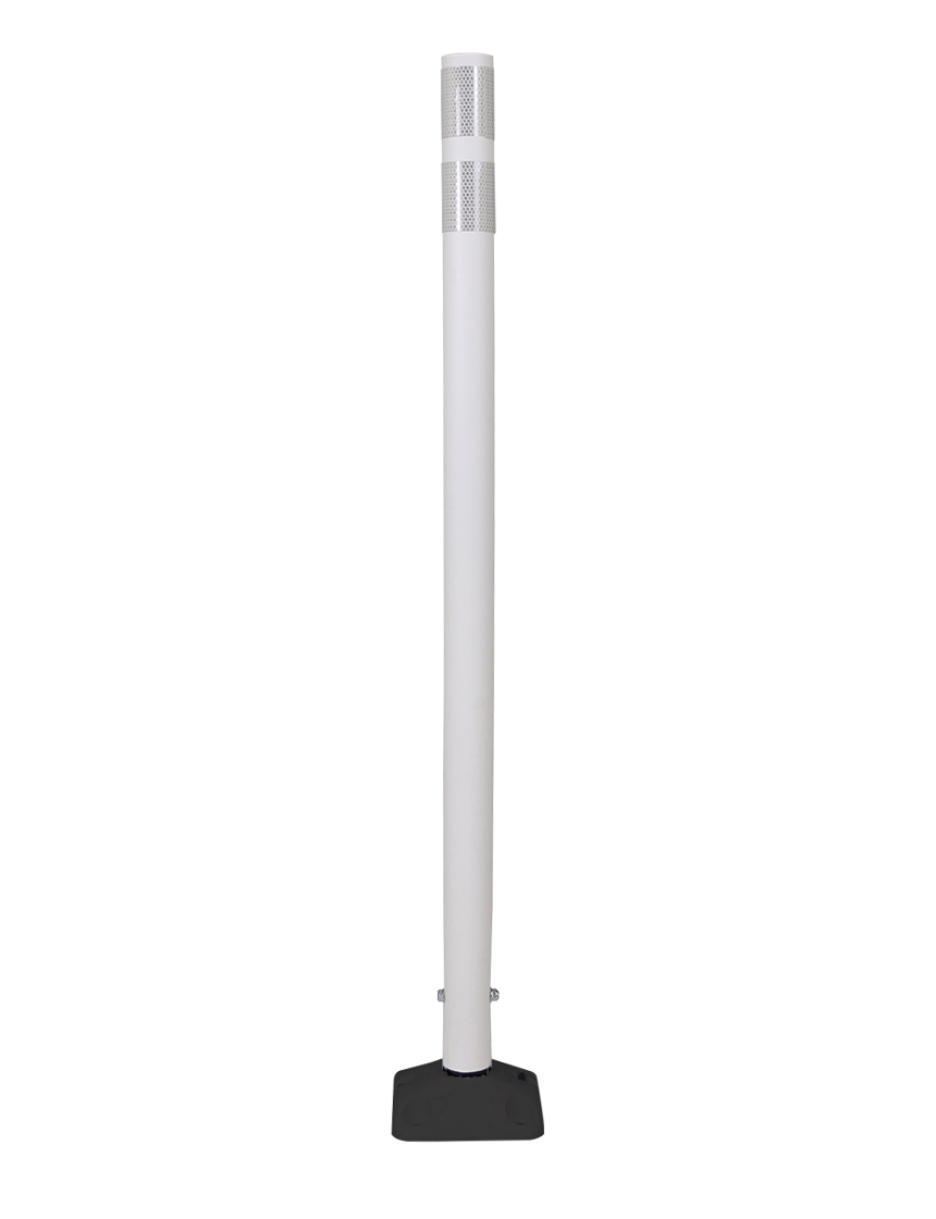 48\" White Round Delineator w/ Black Base \u0026 2 White Reflective Collars \u0026 Concrete Mounting Hardware