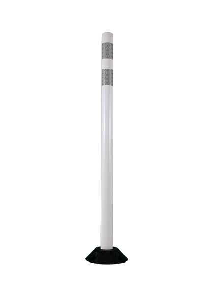 48\" White Round Delineator with two 3\" white reflective collars with Asphalt Mounting Hardware