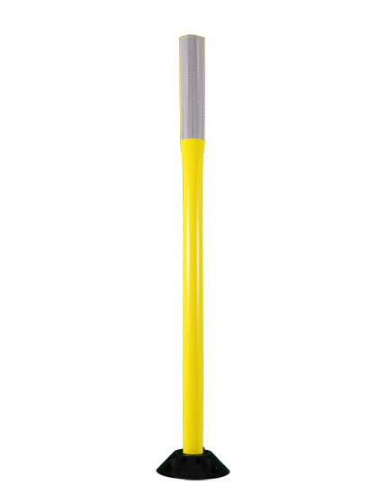 48\" Yellow Flat Faced Delineator with one (1) 2\"X 12\" white reflective strip \u0026 Asphalt Hardware