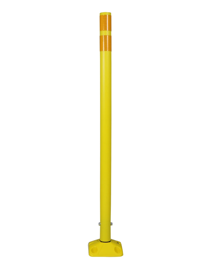48\" Yellow Round Delineator w/ Yellow Base \u0026 2 Yellow Reflective Collars \u0026 Asphalt Mounting Hardware