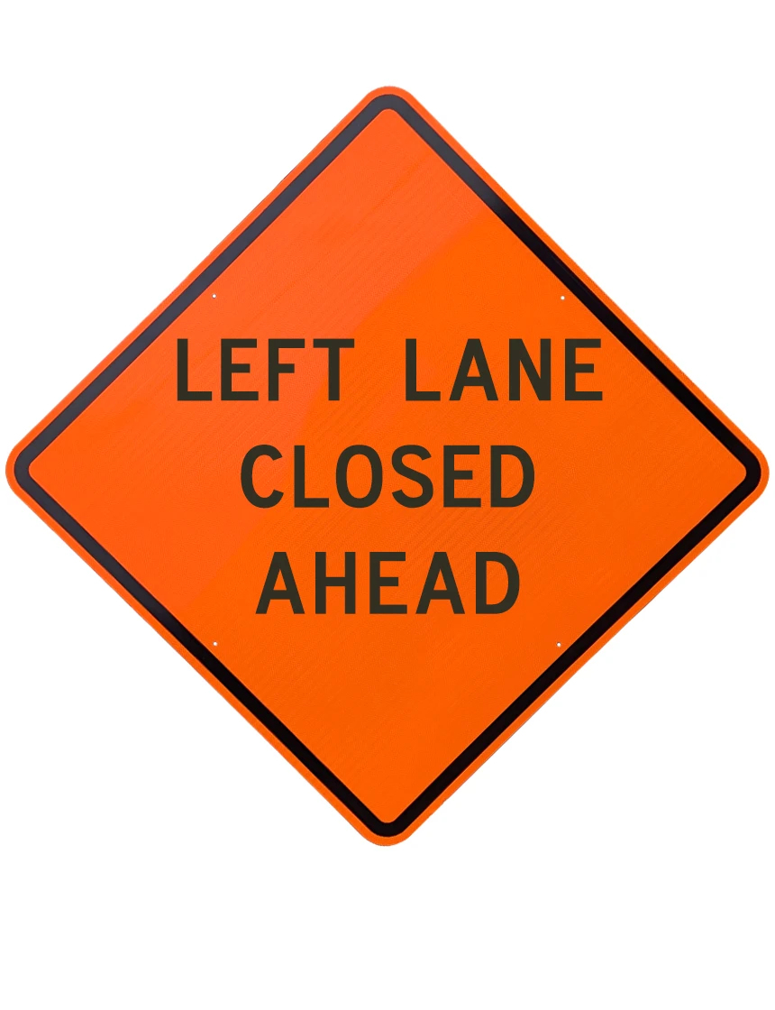 48\", Aluminum, Diamond Grade Reflective Sign, LEFT LANE CLOSED AHEAD