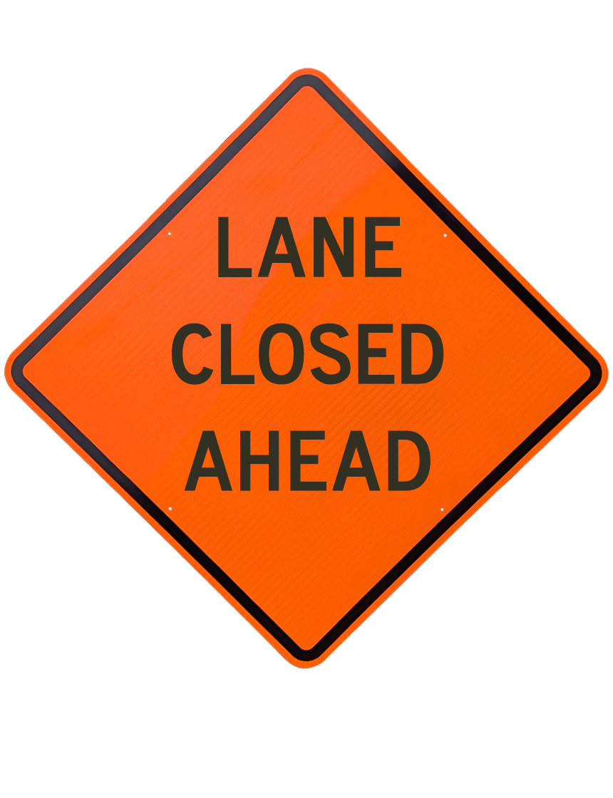 48\", Aluminum, Diamond Grade Reflective Sign, LANE CLOSED AHEAD