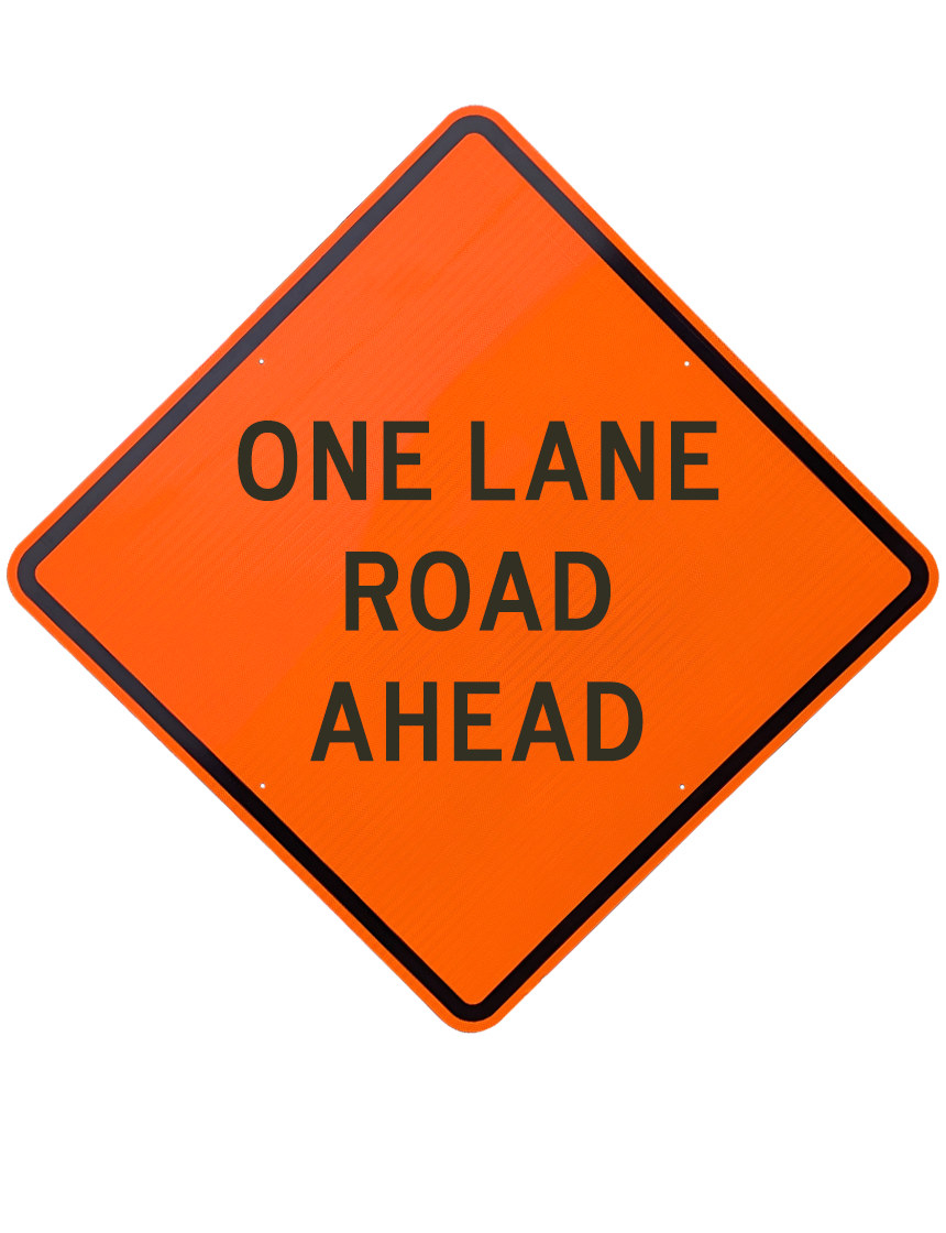 48\", Aluminum, Diamond Grade Reflective Sign, ONE LANE ROAD AHEAD