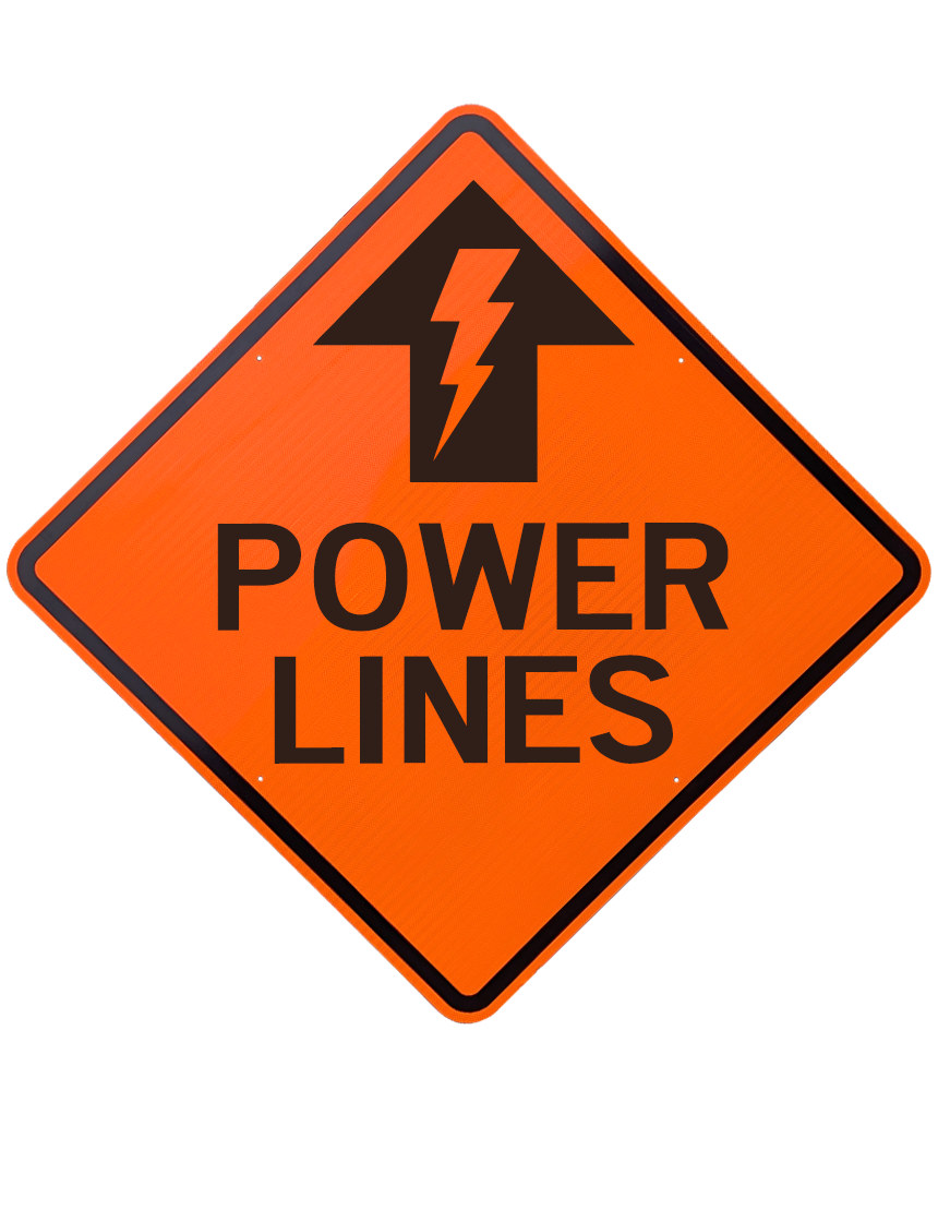 48\", Aluminum, Diamond Grade Reflective Sign, Power Lines w/ Lightning Top Arrow