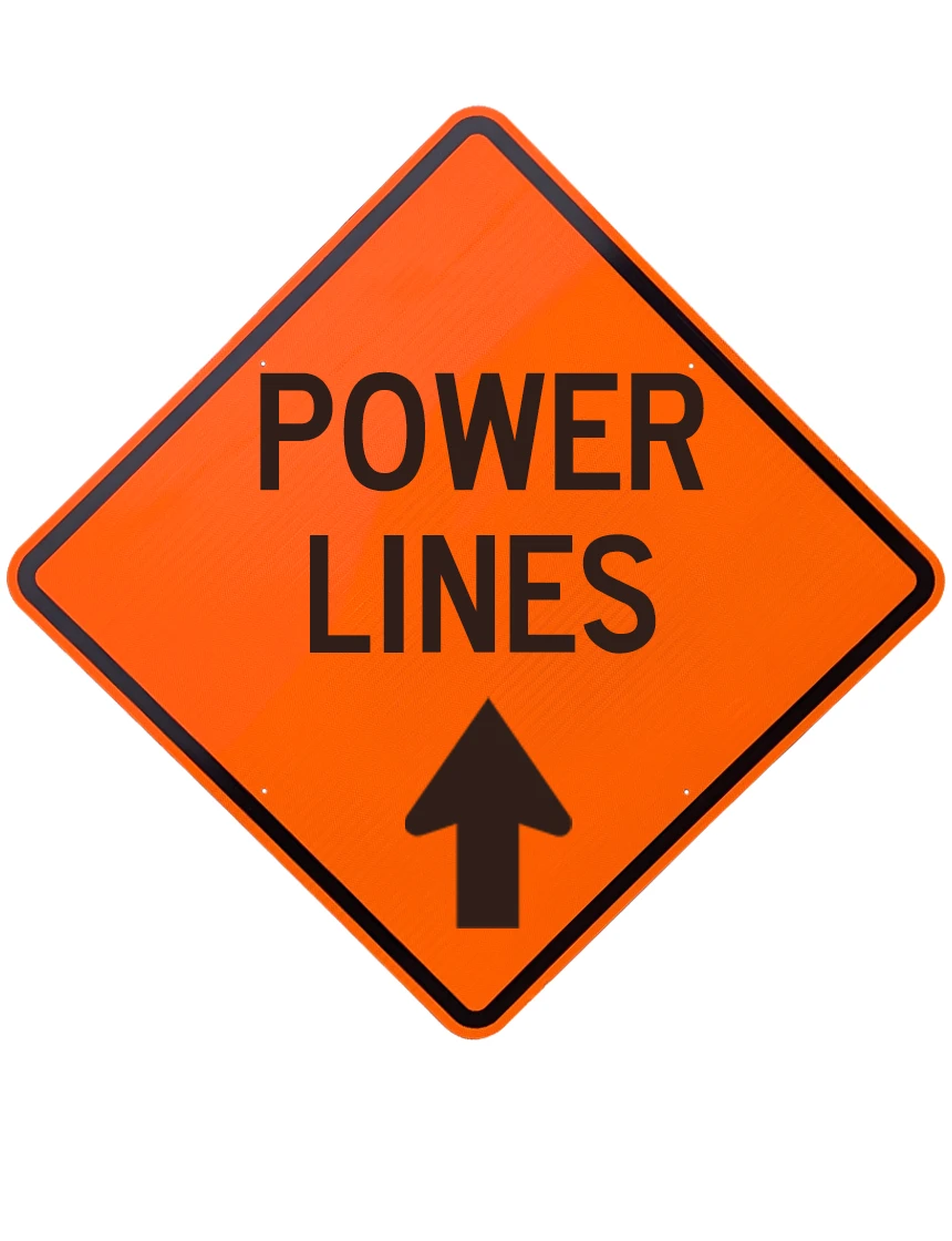 48\", Aluminum, Diamond Grade Reflective Sign, POWER LINES WITH ARROW POINTING UP