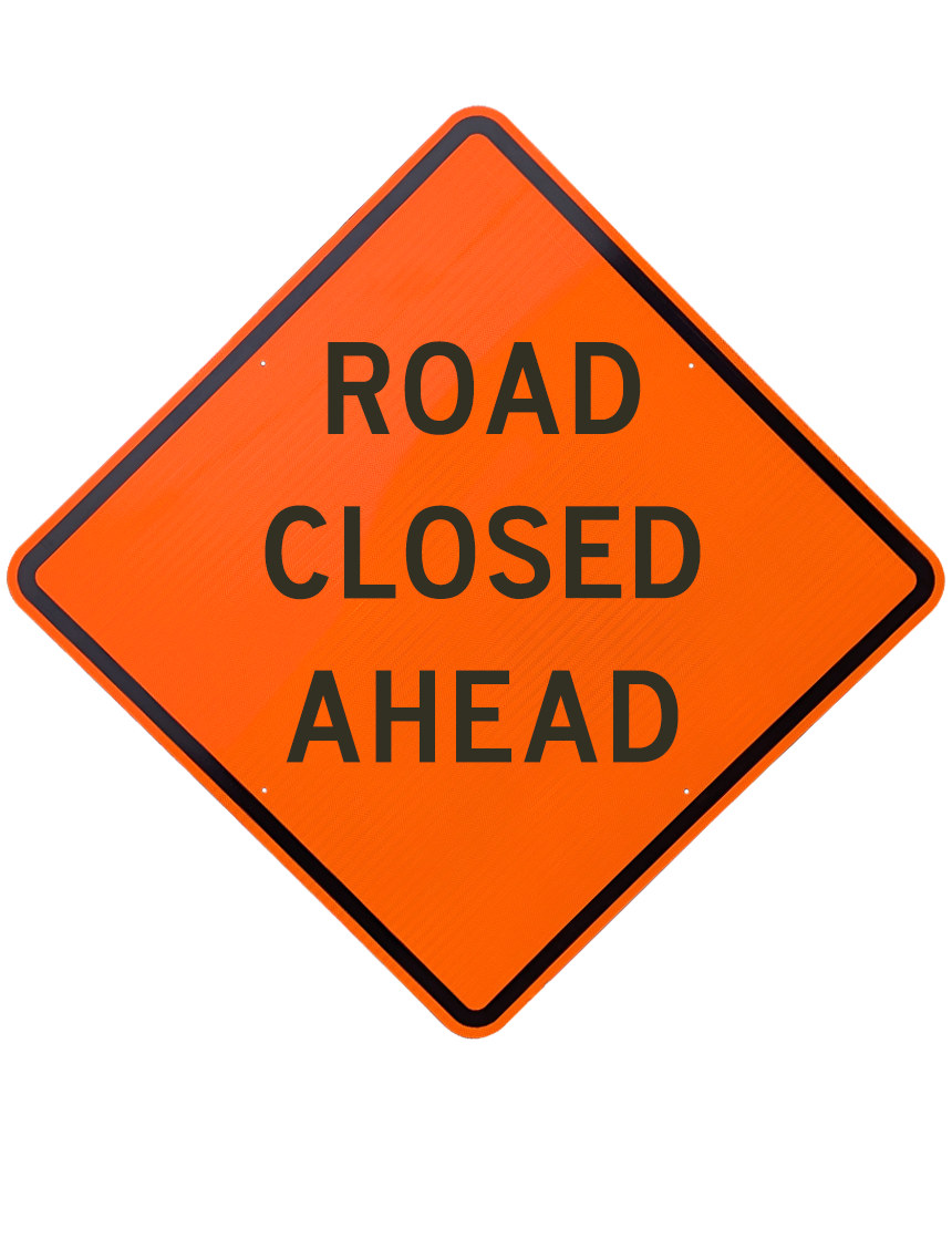 48\", Aluminum, Diamond Grade Reflective Sign, ROAD CLOSED AHEAD