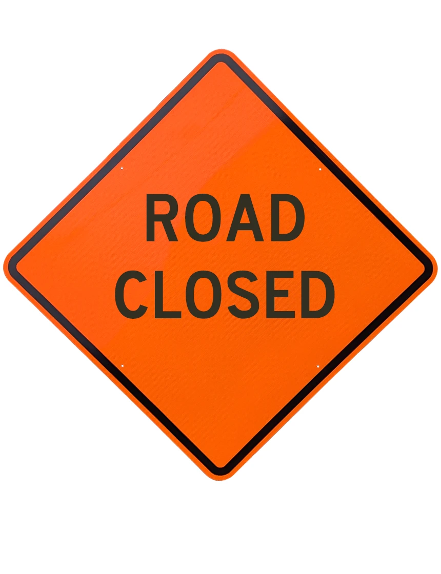 48\", Aluminum, Diamond Grade Reflective Sign, ROAD CLOSED