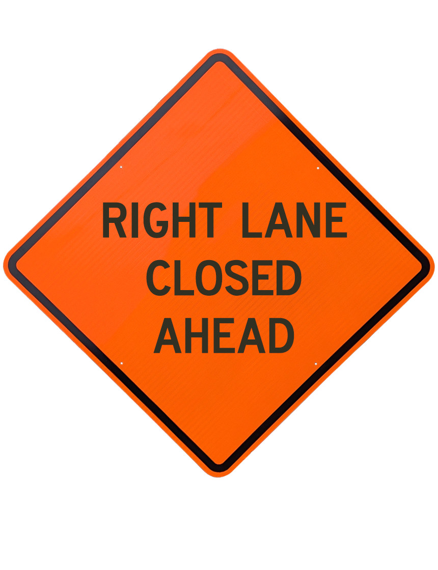 48\", Aluminum, Diamond Grade Reflective Sign, RIGHT LANE CLOSED AHEAD