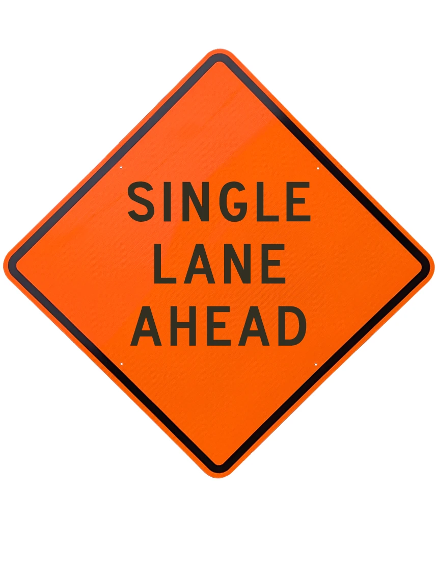 48\", Aluminum, Diamond Grade Reflective Sign, SINGLE LANE AHEAD