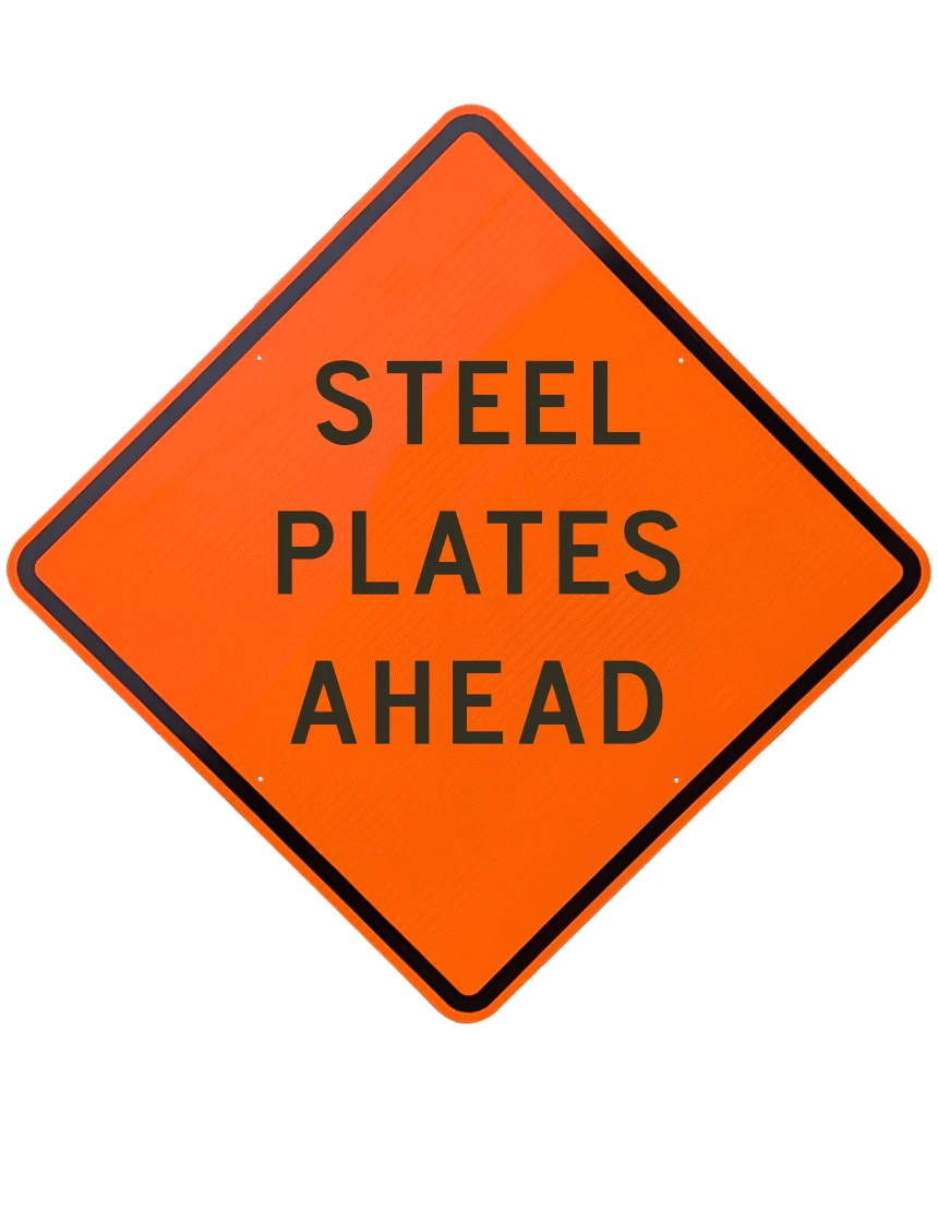 48\", Aluminum, Diamond Grade Reflective Sign, STEEL PLATES AHEAD
