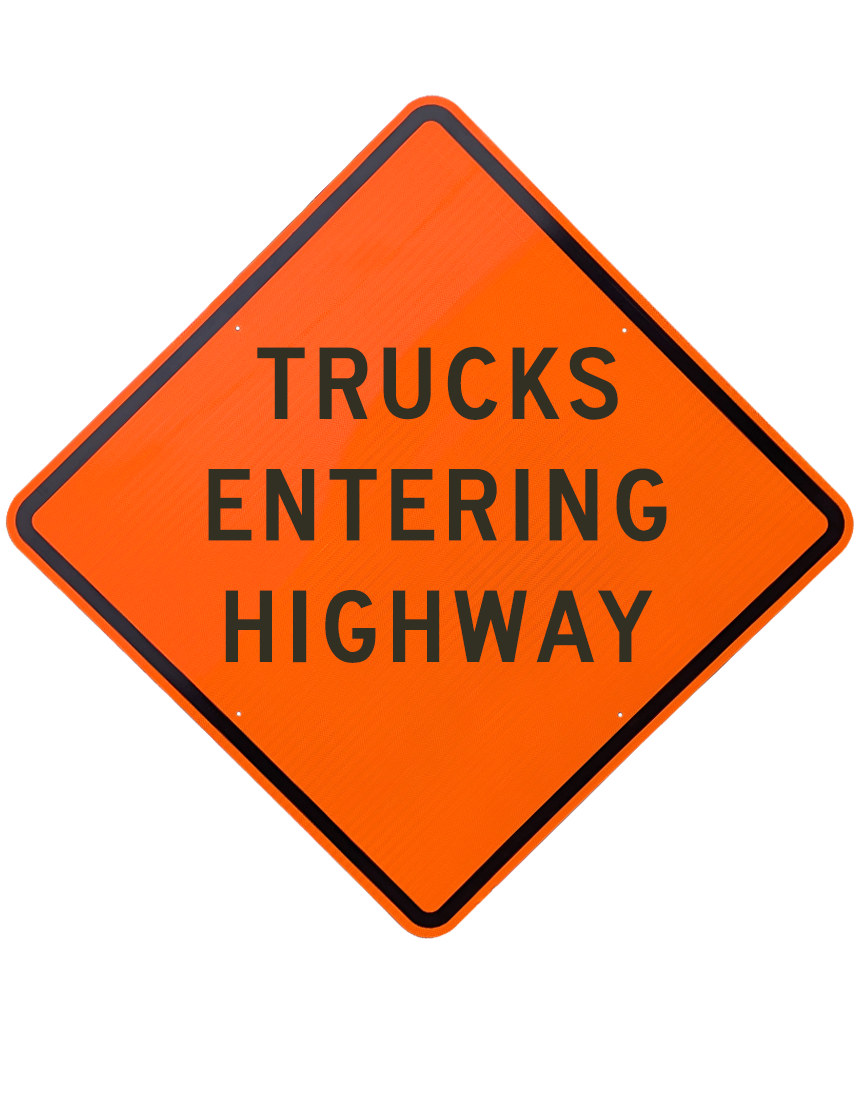 48\", Aluminum, Diamond Grade Reflective Sign, TRUCKS ENTERING HIGHWAY