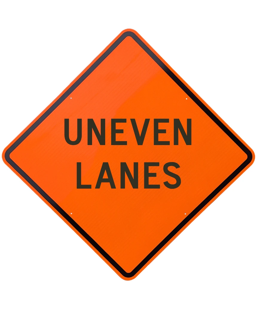 48\", Aluminum, Diamond Grade Reflective Sign, UNEVEN LANES