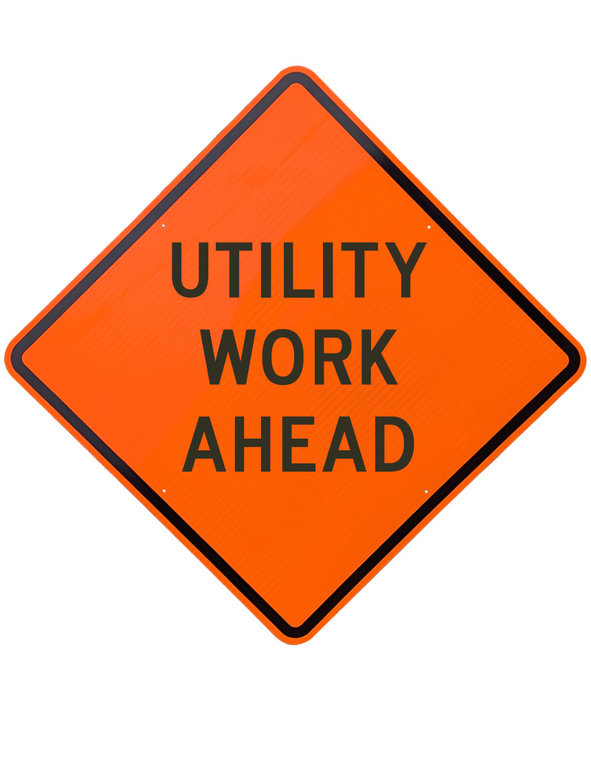 48\", Aluminum, Diamond Grade Reflective Sign, UTILITY WORK AHEAD