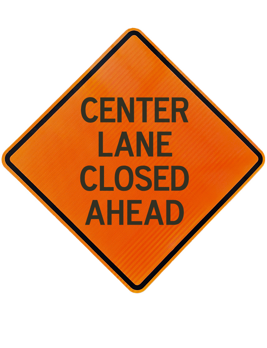 48\", Aluminum, High Intensity Reflective Sign, CENTER LANE CLOSED AHEAD