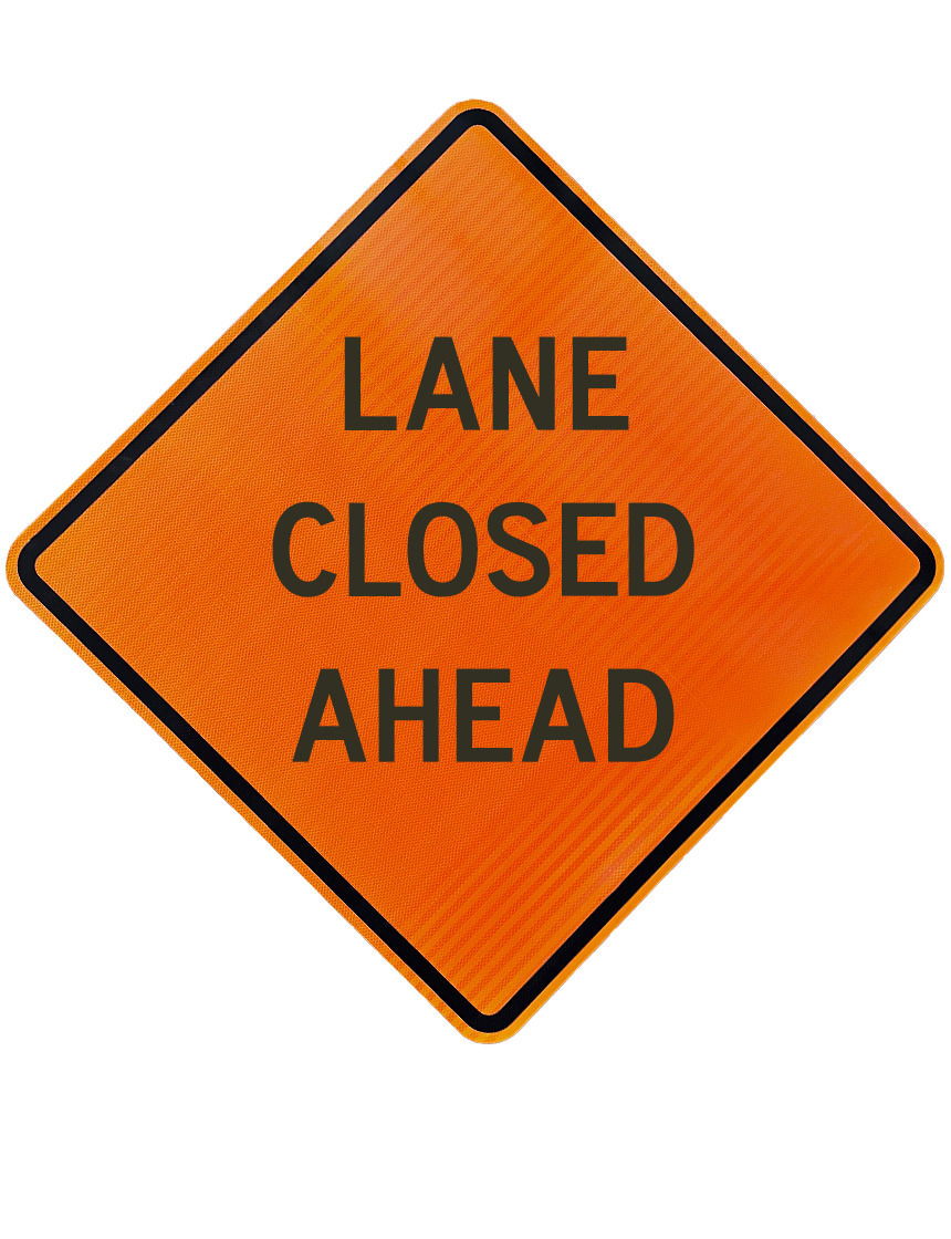 48\", Aluminum, High Intensity Reflective Sign, LANE CLOSED AHEAD