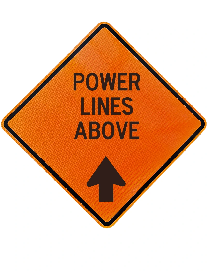 48\", Aluminum, High Intensity Reflective Sign, POWER LINES ABOVE w/ BOTTOM ARROW