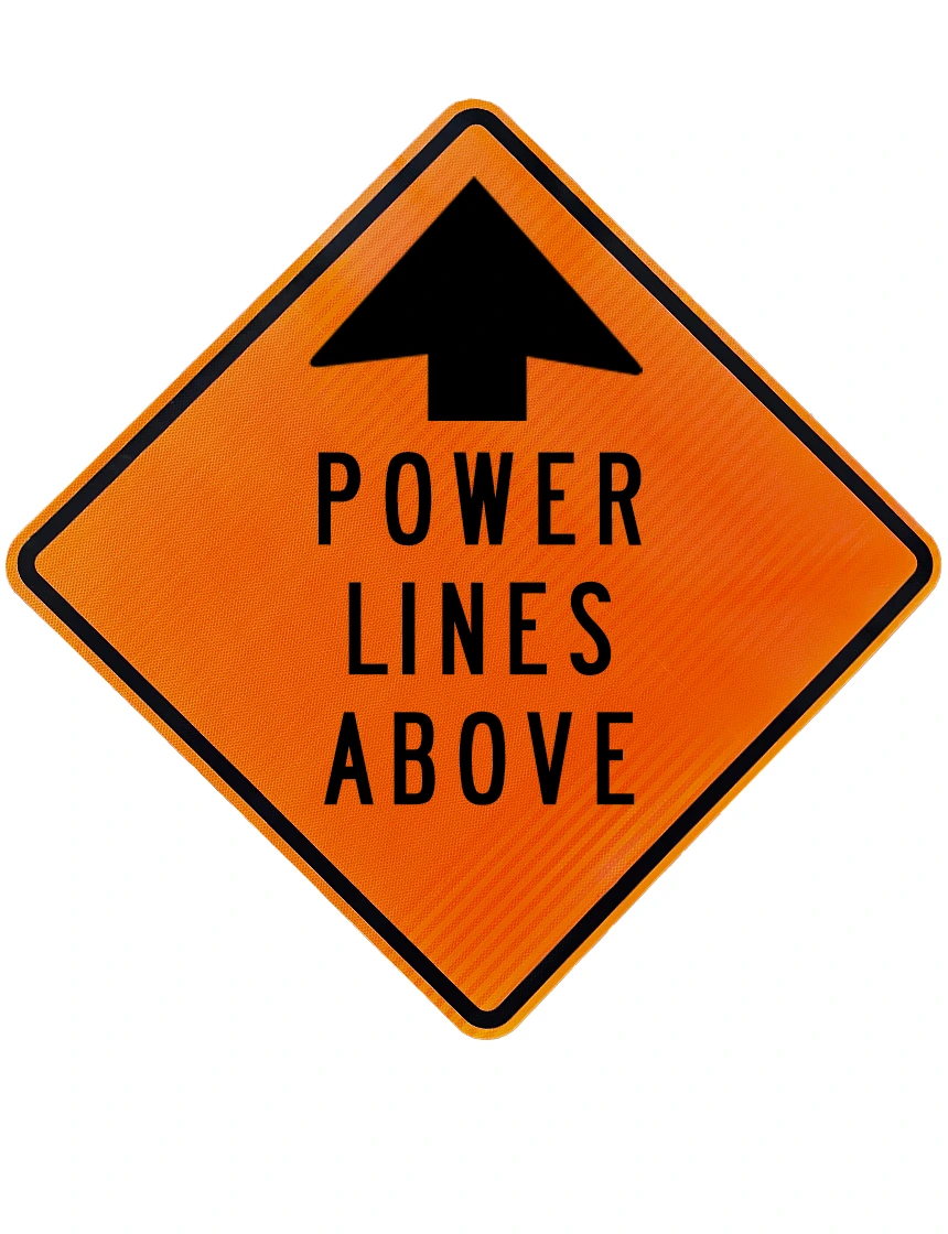 48\", Aluminum, High Intensity Reflective Sign, POWER LINES ABOVE w/ TOP ARROW