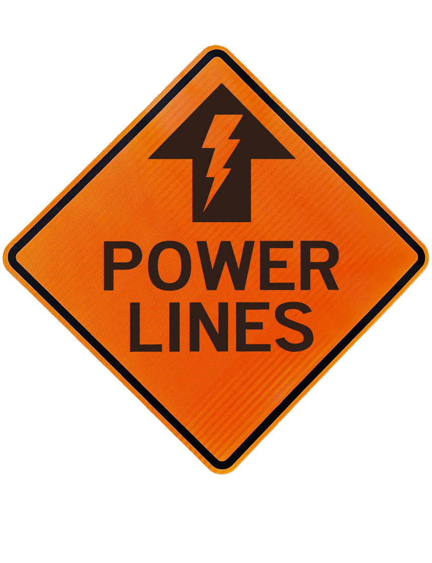 48\", Aluminum, High Intensity Reflective Sign, POWER LINES w/ LIGHTNING TOP ARROW
