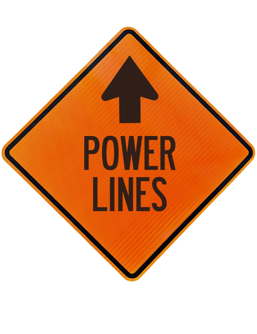 48\", Aluminum, High Intensity Reflective Sign, POWER LINES w/ TOP ARROW