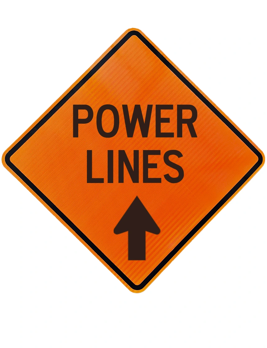 48\", Aluminum, High Intensity Reflective Sign, POWER LINES WITH ARROW POINTING UP