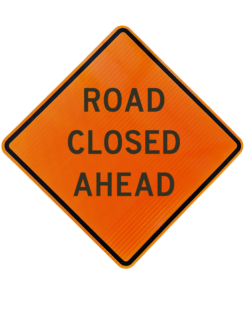 48\", Aluminum, High Intensity Reflective Sign, ROAD CLOSED AHEAD