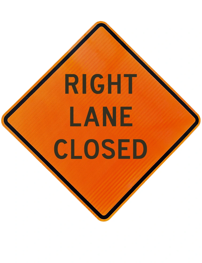 48\", Aluminum, High Intensity Reflective Sign, RIGHT LANE CLOSED