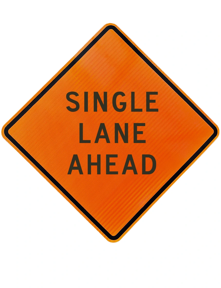 48\", Aluminum, High Intensity Reflective Sign, SINGLE LANE AHEAD