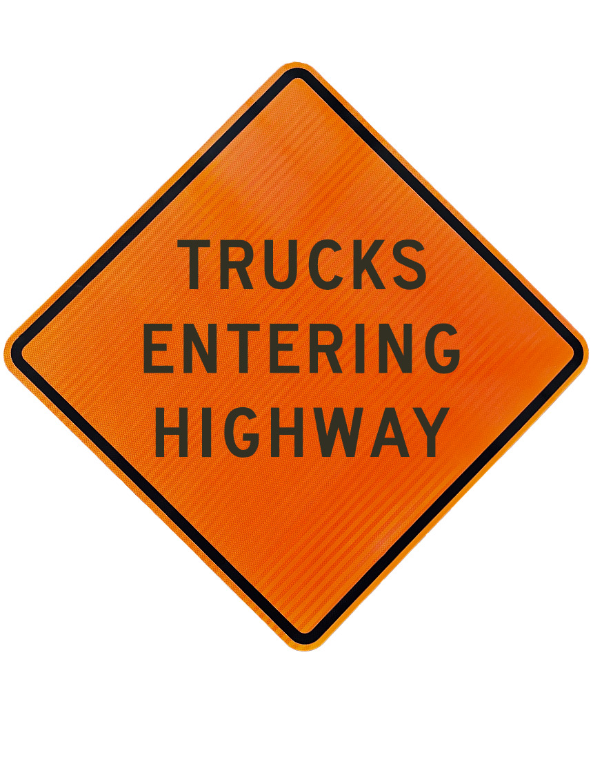 48\", Aluminum, High Intensity Reflective Sign, TRUCKS ENTERING HIGHWAY